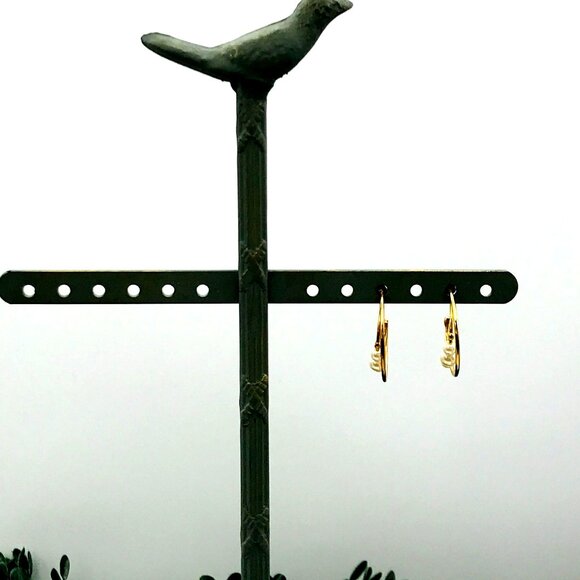 Vintage Style Gold Tone Hoop Earrings With Faux Pearl Detailing - Picture 4 of 6